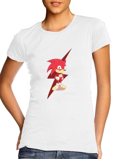  Flash The Hedgehog para T-shirt branco das mulheres