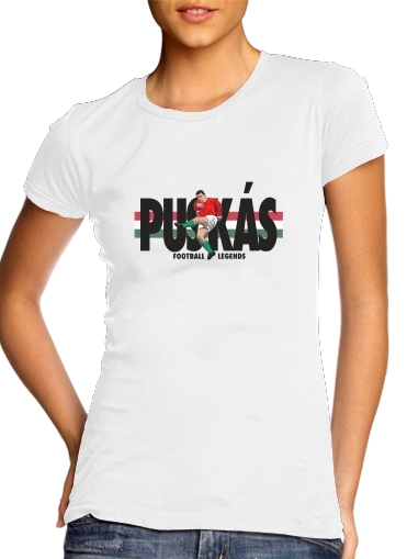  Football Legends: Ferenc Puskás - Hungary para T-shirt branco das mulheres