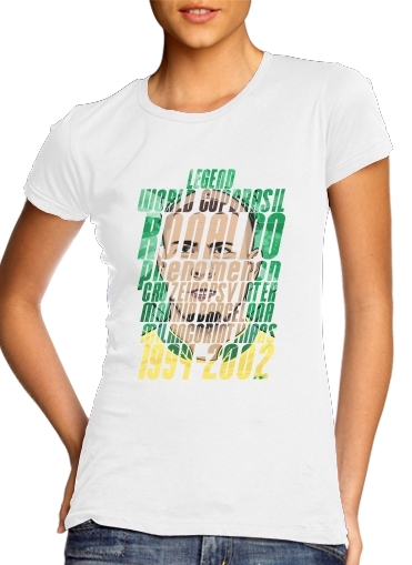  Football Legends: Ronaldo R9 Brasil  para T-shirt branco das mulheres
