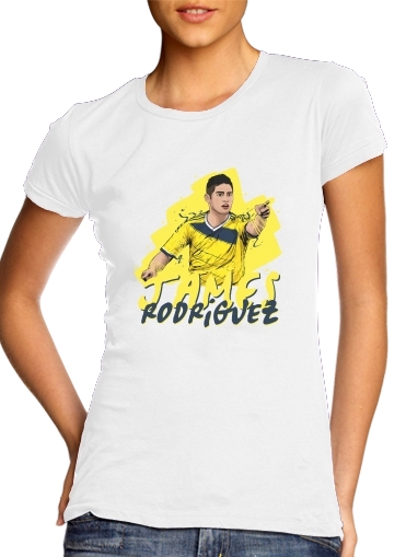  Football Stars: James Rodriguez - Colombia para T-shirt branco das mulheres