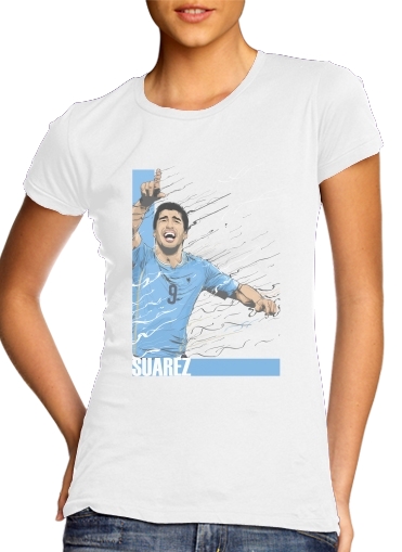  Football Stars: Luis Suarez - Uruguay para T-shirt branco das mulheres