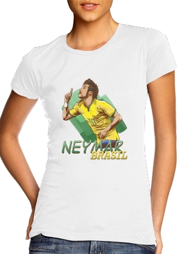  Football Stars: Neymar Jr - Brasil para T-shirt branco das mulheres