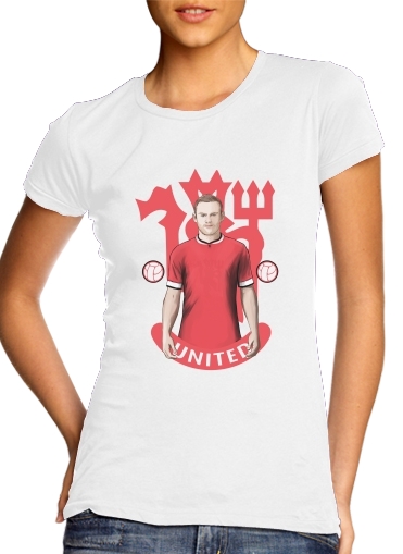  Football Stars: Red Devil Rooney ManU para T-shirt branco das mulheres