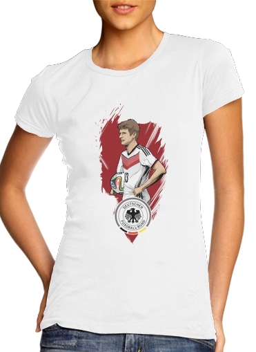  Football Stars: Thomas Müller - Germany para T-shirt branco das mulheres