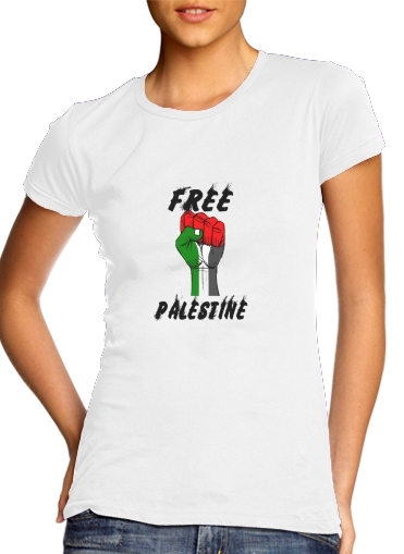  Free Palestine para T-shirt branco das mulheres