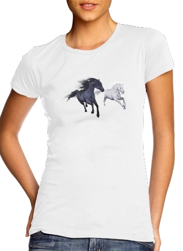  Freedom in the snow para T-shirt branco das mulheres