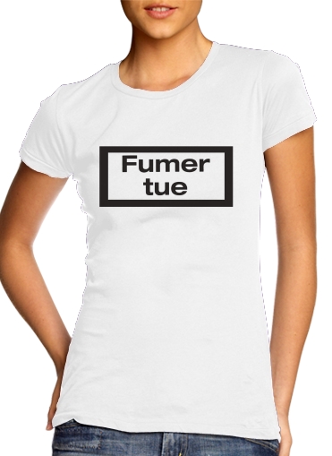 purple- Fumer Tue para T-shirt branco das mulheres