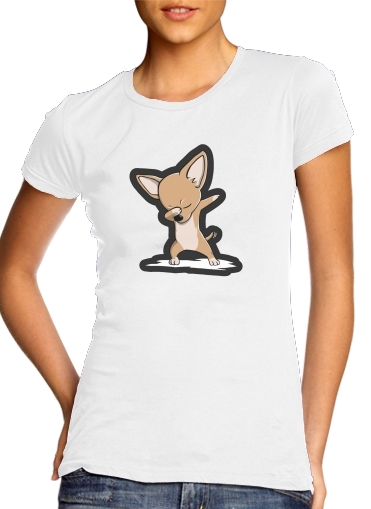  Funny Dabbing Chihuahua para T-shirt branco das mulheres