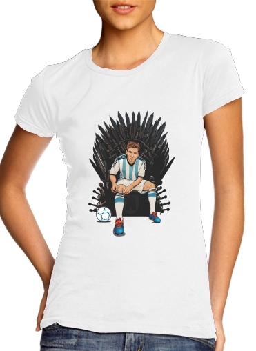  Game of Thrones: King Lionel Messi - House Catalunya para T-shirt branco das mulheres