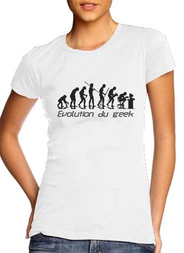  Geek Evolution para T-shirt branco das mulheres