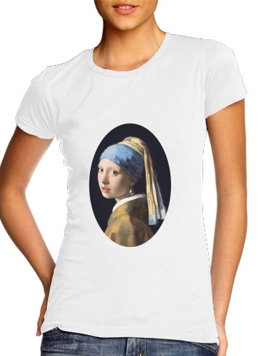  Girl with a Pearl Earring para T-shirt branco das mulheres
