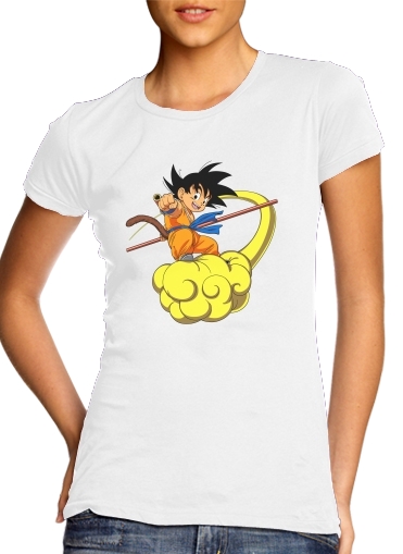  Goku Kid on Cloud GT para T-shirt branco das mulheres