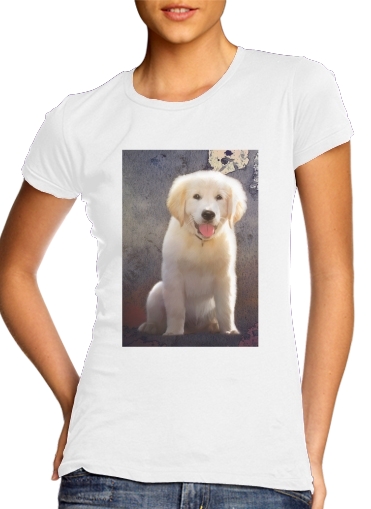  Golden Retriever Puppy para T-shirt branco das mulheres