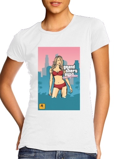  GTA collection: Bikini Girl Miami Beach para T-shirt branco das mulheres