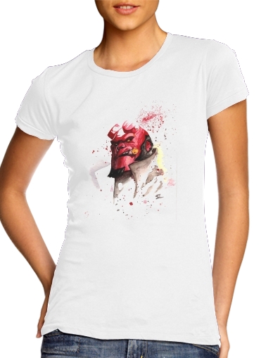  Hellboy Watercolor Art para T-shirt branco das mulheres