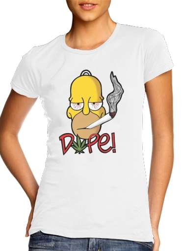  Homer Dope Weed Smoking Cannabis para T-shirt branco das mulheres
