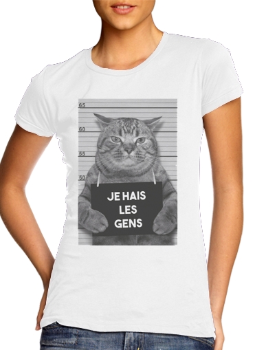  I hate people Cat Jail para T-shirt branco das mulheres