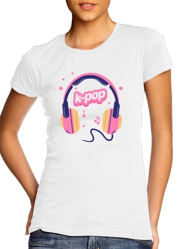  I Love Kpop Headphone para T-shirt branco das mulheres