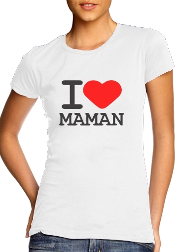 purple- I love Maman para T-shirt branco das mulheres