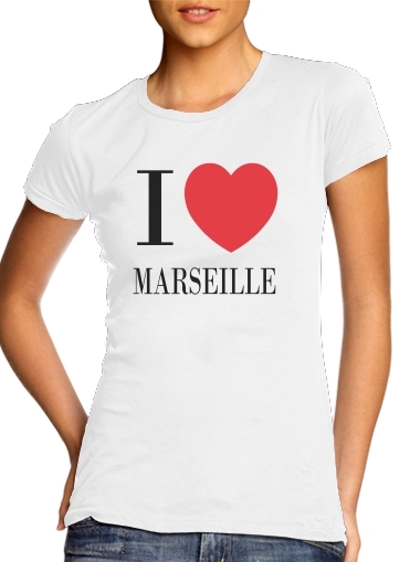 purple- I love Marseille para T-shirt branco das mulheres