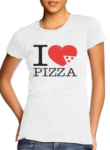  I love Pizza para T-shirt branco das mulheres