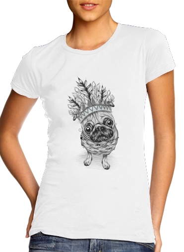  Indian Pug para T-shirt branco das mulheres