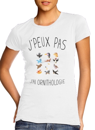 purple- Je peux pas jai ornithologie para T-shirt branco das mulheres