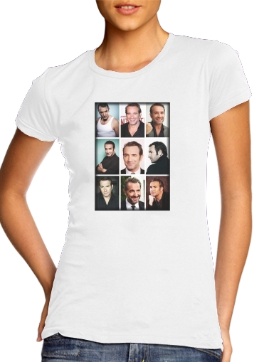  Jean Dujardin collage para T-shirt branco das mulheres