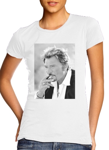  johnny hallyday Smoke Cigare Hommage para T-shirt branco das mulheres