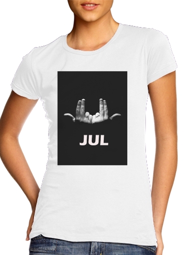 purple- Jul Rap para T-shirt branco das mulheres