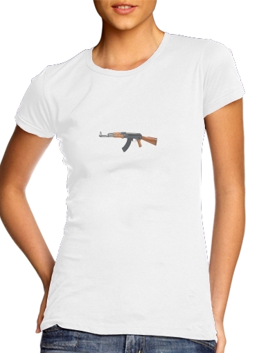  Kalashnikov AK47 para T-shirt branco das mulheres
