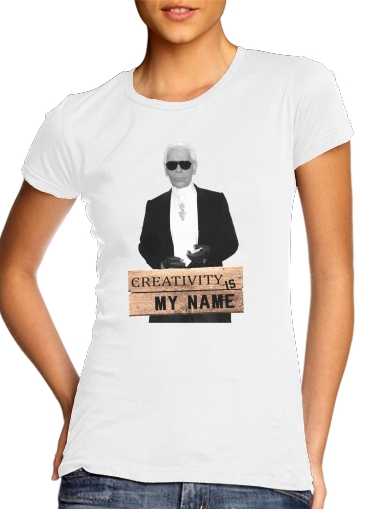  Karl Lagerfeld Creativity is my name para T-shirt branco das mulheres