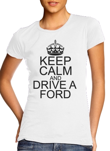 purple- Keep Calm And Drive a Ford para T-shirt branco das mulheres