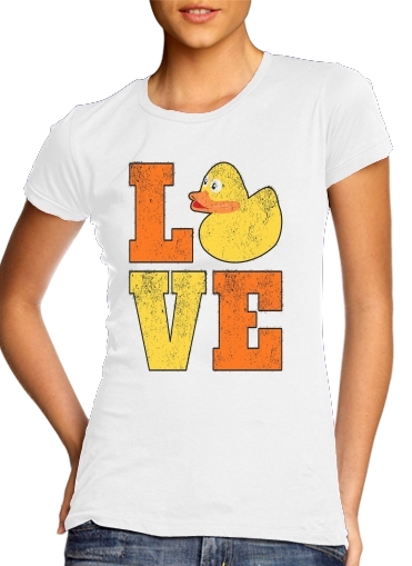 purple- Love Ducks para T-shirt branco das mulheres