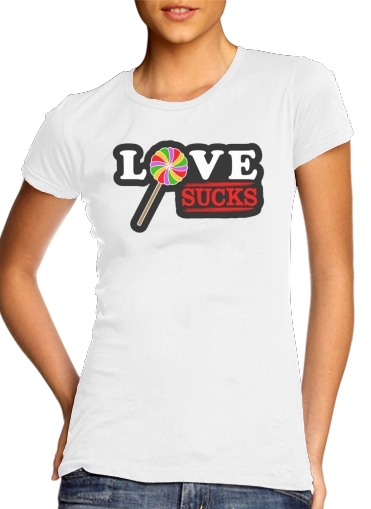  Love Sucks para T-shirt branco das mulheres