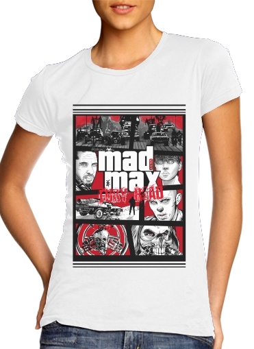  Mashup GTA Mad Max Fury Road para T-shirt branco das mulheres