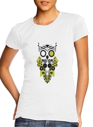  Mechanic Owl para T-shirt branco das mulheres