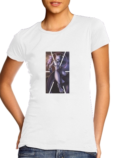  Mew And Mewtwo Fanart para T-shirt branco das mulheres