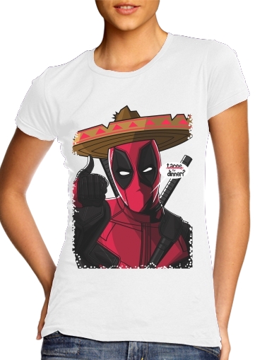  Mexican Deadpool para T-shirt branco das mulheres