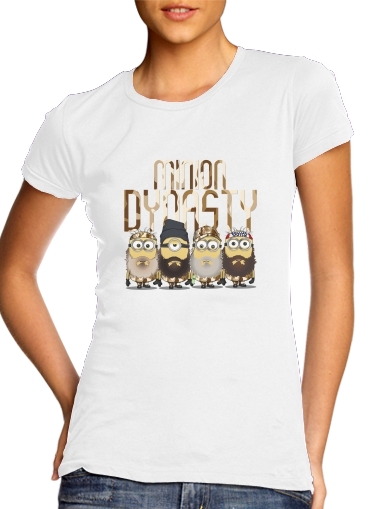  Minions mashup Duck Dinasty para T-shirt branco das mulheres
