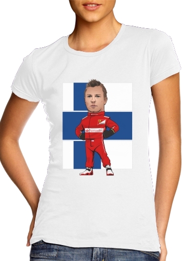  MiniRacers: Kimi Raikkonen - Ferrari Team F1 para T-shirt branco das mulheres
