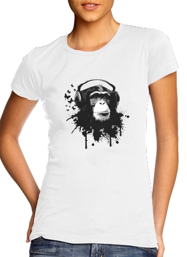  Monkey Business - White para T-shirt branco das mulheres
