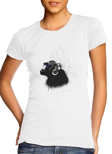  macaco Traveler para T-shirt branco das mulheres