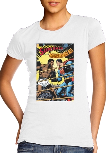  Muhammad Ali Super Hero Mike Tyson Boxen Boxing para T-shirt branco das mulheres