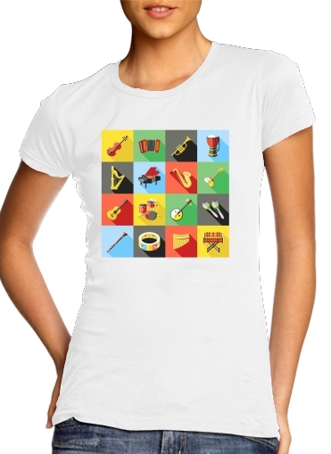  Music Instruments Co para T-shirt branco das mulheres