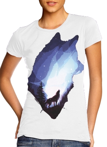 Mystic wolf para T-shirt branco das mulheres