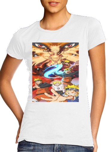  Naruto Evolution para T-shirt branco das mulheres