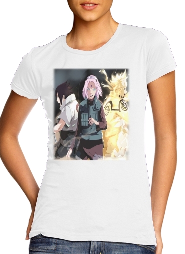  Naruto Sakura Sasuke Team7 para T-shirt branco das mulheres