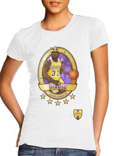  NBA Legends: "Magic" Johnson para T-shirt branco das mulheres