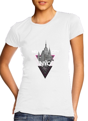  NYC V [pink] para T-shirt branco das mulheres
